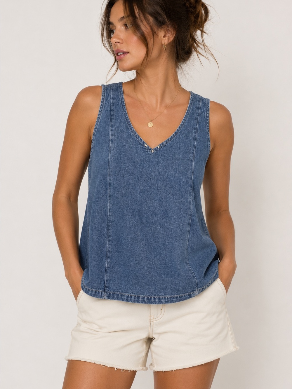 Vintage Country Wear Denim Top Women's P/M 90s Blue Jean Sleeveless Star Studded